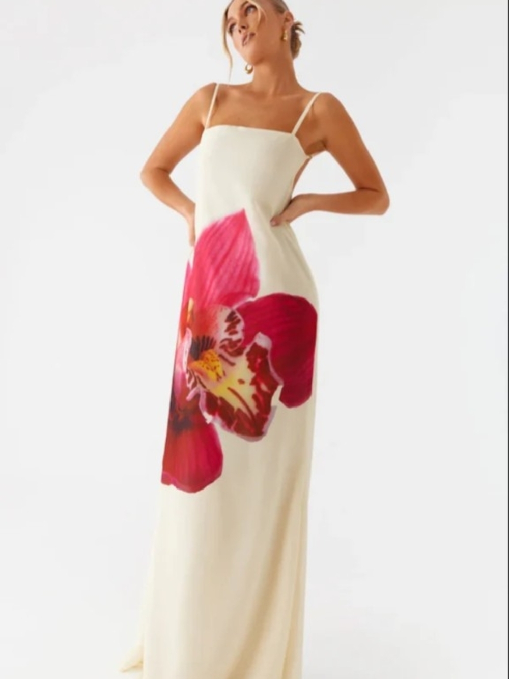 Peppermayo Pale Yellow Slip Dress with Red Floral Motif - Picture 2 of 8